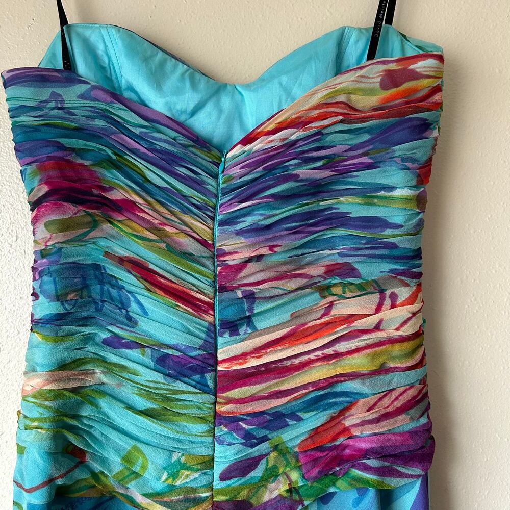 ❌SOLD❌ Vintage Y2k David Meister Floral 100% Silk Strapless Maxi Dress Size 6 - Picture 8 of 11